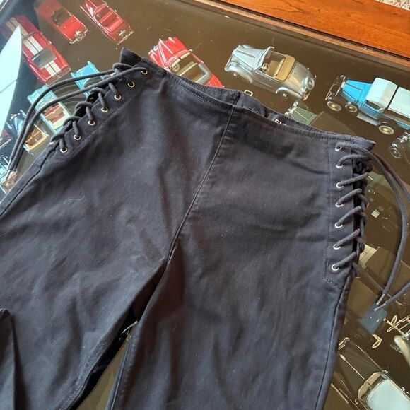 Express Vintage Lace Up Black Legging Ankle Pants Jeans Fitted Rockstar Grunge - Picture 3 of 8
